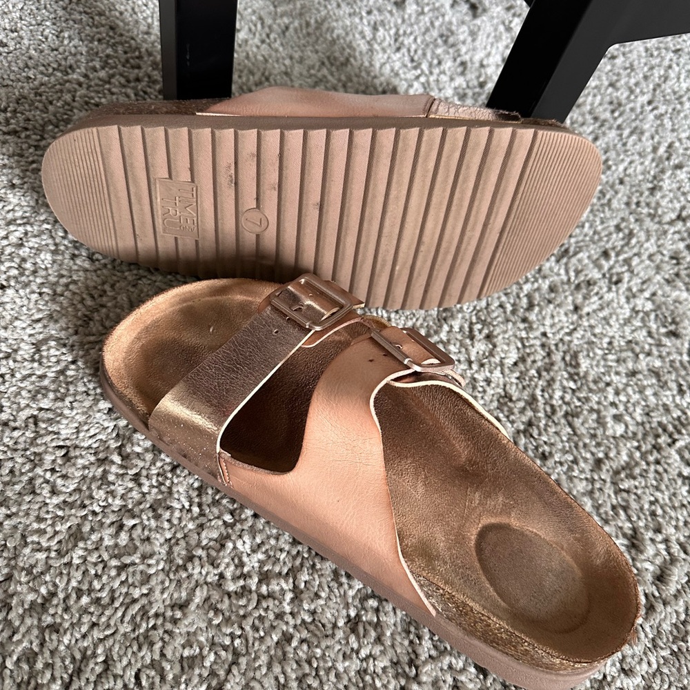 Time and Tru Metallic Rose Gold Double-Buckle Slide Sandals